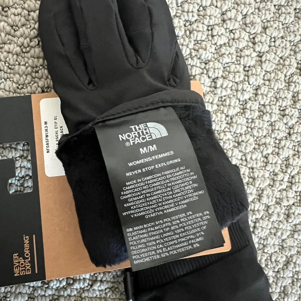 The North Face Women’s Black Winter Ski/Snow Gloves with Fur Lining - medium